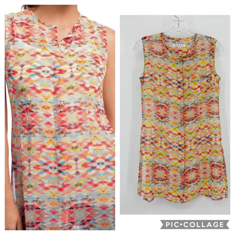CAbi Avery Sleeveless Multicolored Geometric Tunic Blouse Top Size XS